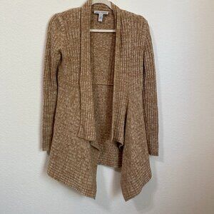 Autumn Cashmere Tan Marled Knit Cashmere Merino Blend Open Waterfall Cardigan